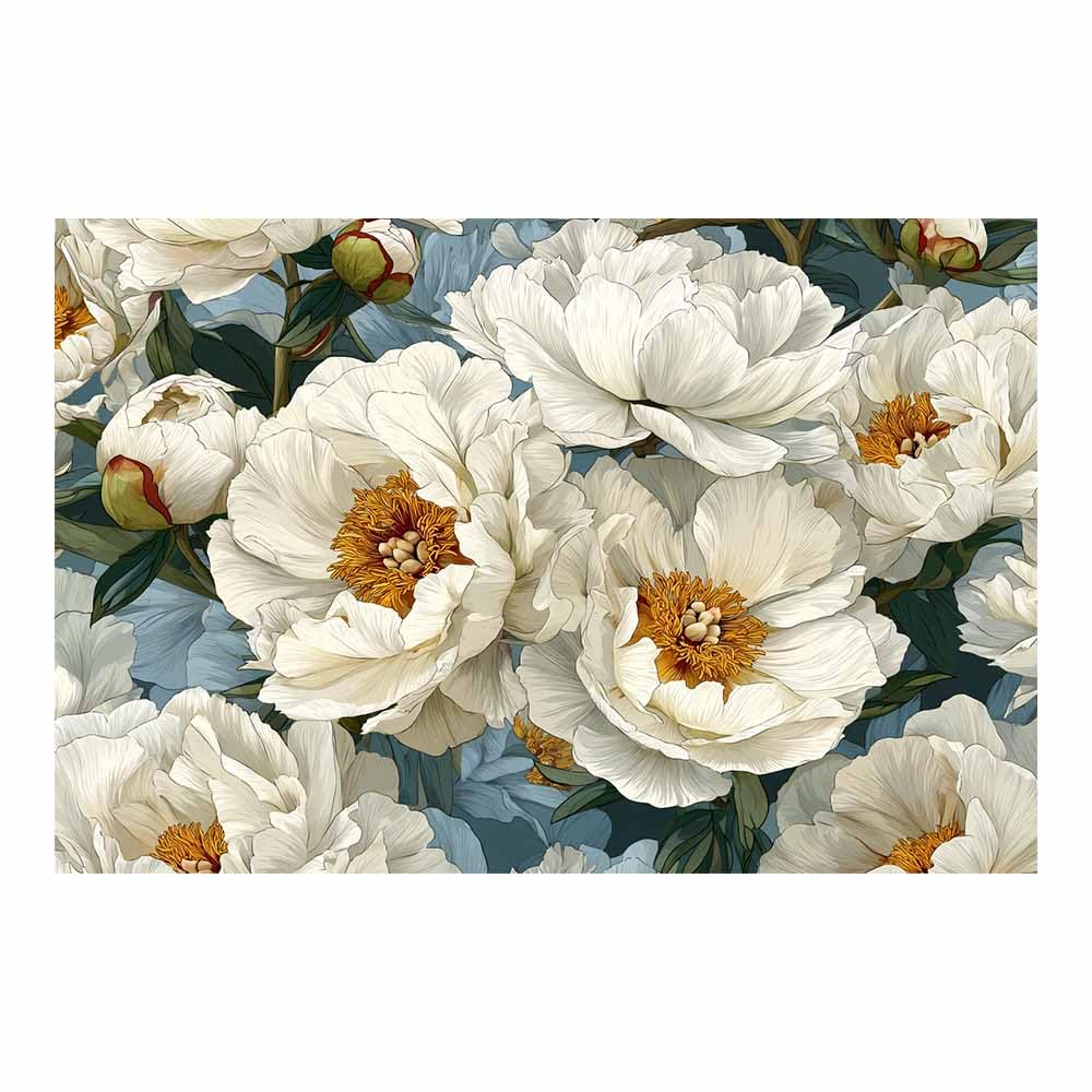 Xeniou Multicolor Flower Posters White Peony Pattern Canvas Wall Art, For Living Room Bedroom Restaurant Home Office Wall Decoration(Multicolor)-80X120cm Unframed