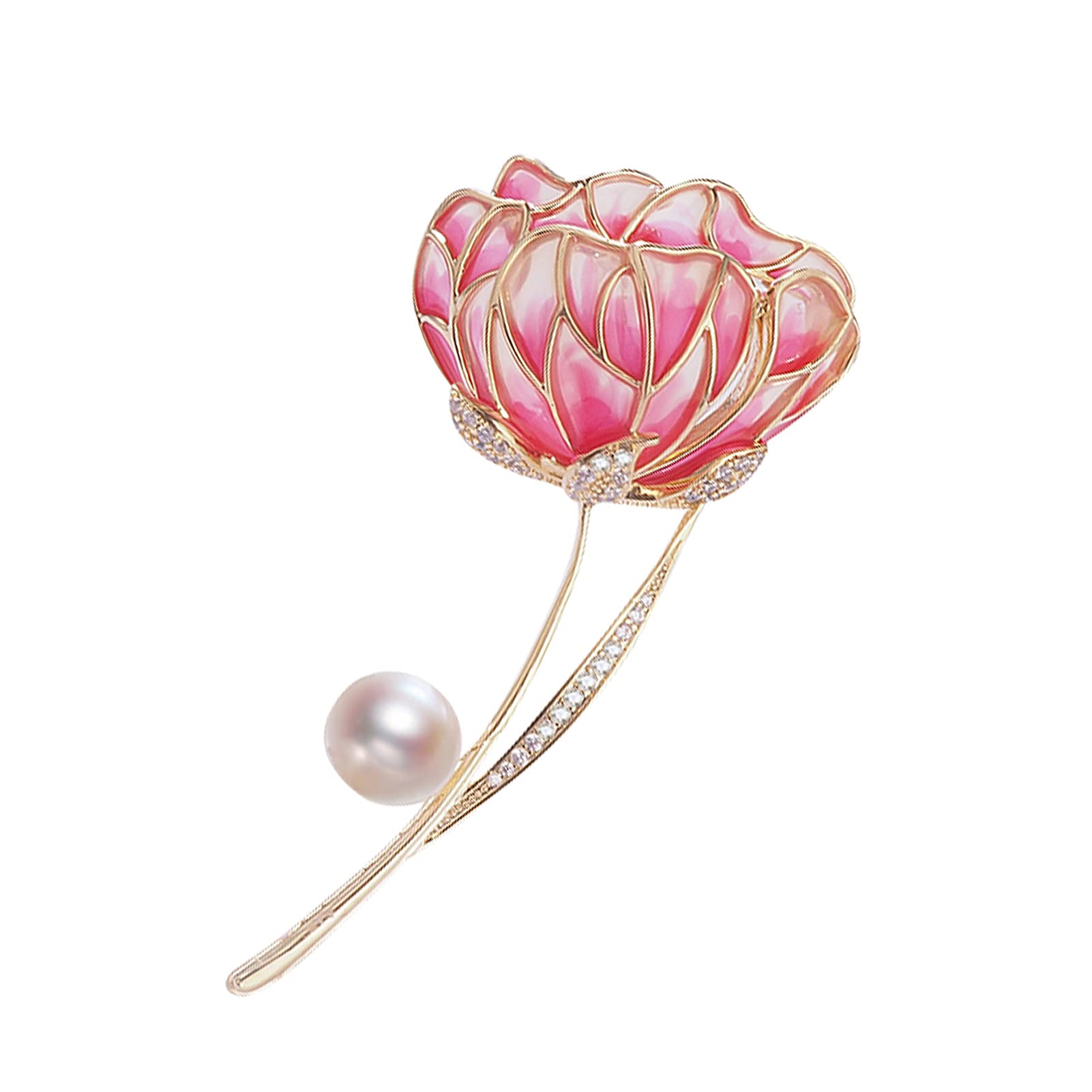 LYGXWJFC Broszki dla kobiet, Vintage różowa emaliowana broszka z kwiatem Pin damska z broszką z imitacji perły