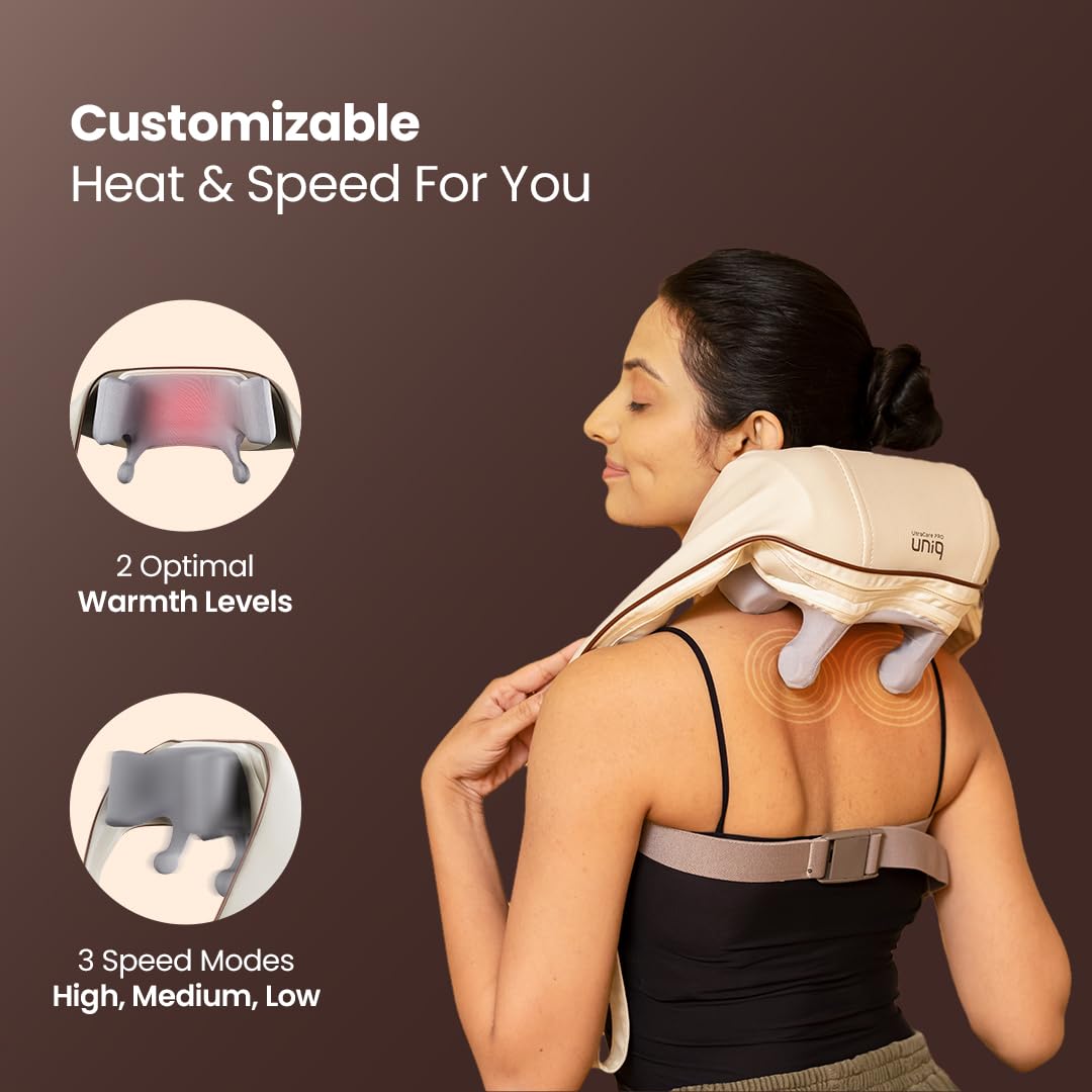 UltraCare PRO UNIQ Neck and Shoulder Massager | 4D Kneading Shiatsu Massage with Heat Therapy | 6 Massage Heads, 5 Modes & 3 Speeds | Cordless & Rechargeable for Pain Relief & Relaxation 3