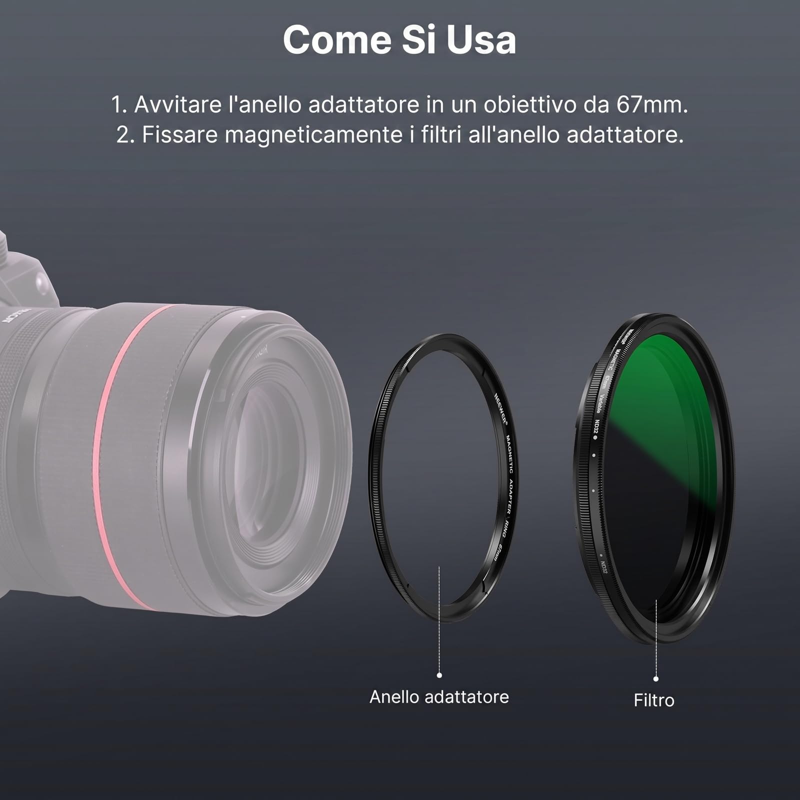 NEEWER Kit Filtro Magnetico 67mm,CPL+ND2-32 Variabile+Black Diffusion 1/4 Filtro Per Effetto Mist Cinematic+Copriobiettivo+Anello Adattatore,Filtri Polarizzatore Circolare e Densità Neutra Impilabili