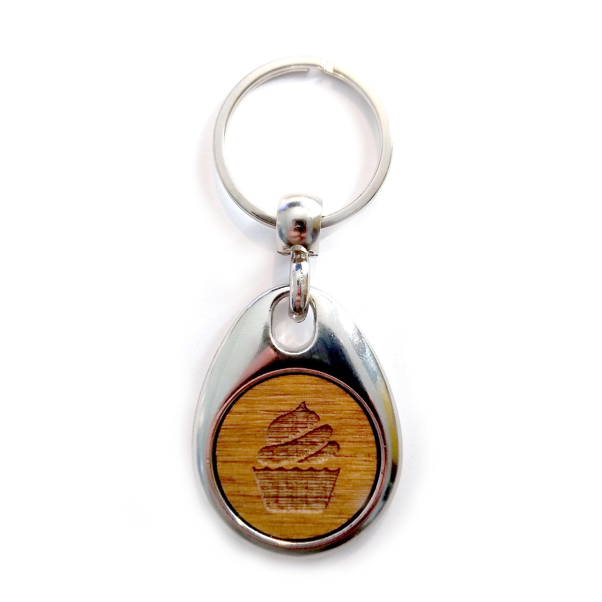 Jorvik Wood Cupcake Design Wooden Keyring with Gift Box.