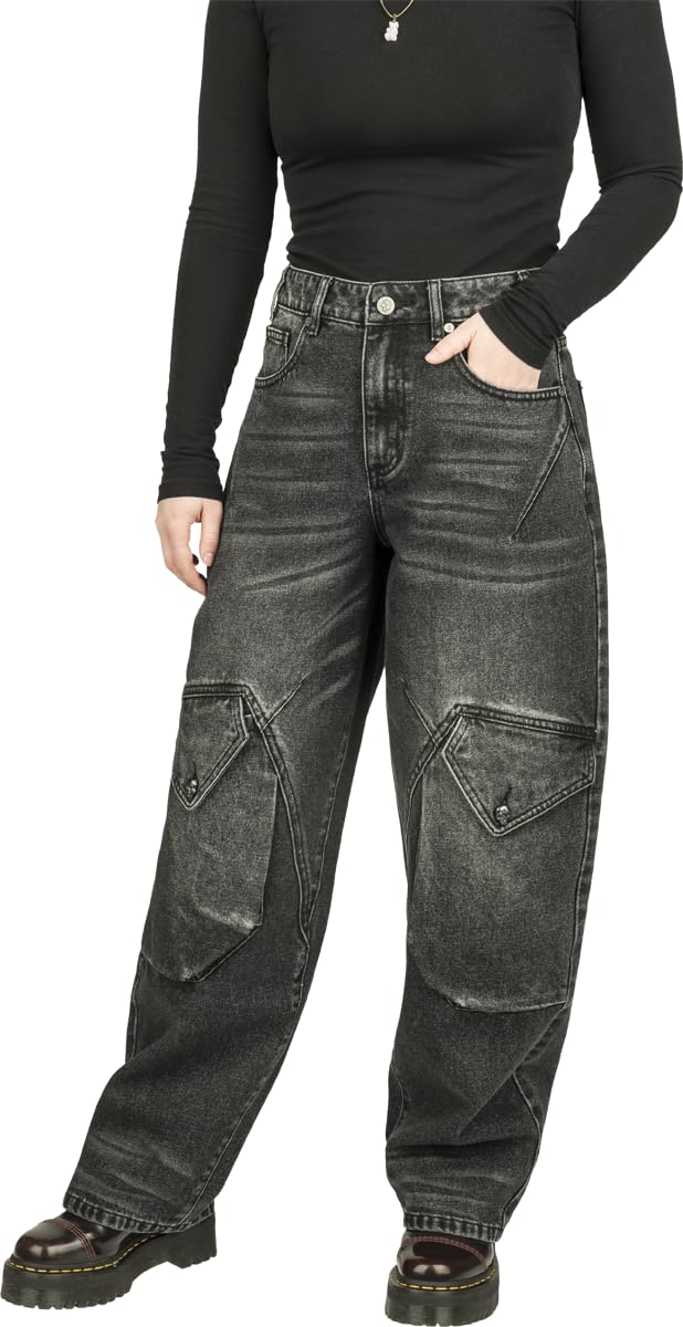 Rock Rebel by EMP Mujer Tejanos Barrel (Wide Fit) Gris