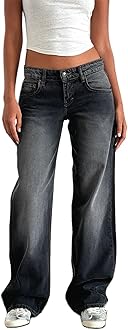 Women's Wide Leg Boyfriend Jeans Straight Leg Denim Pants Low Rise Baggy Casual Loose Jeans