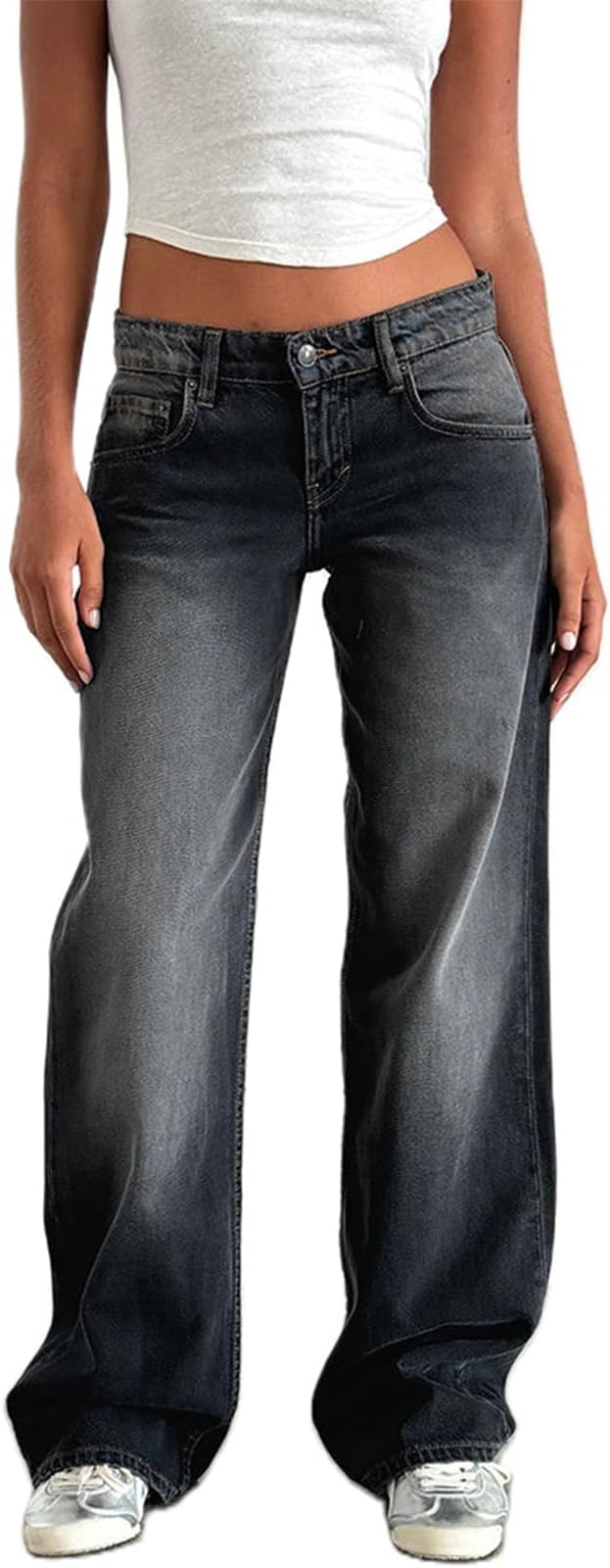 Women's Wide Leg Boyfriend Jeans Straight Leg Denim Pants Low Rise Baggy Casual Loose Jeans