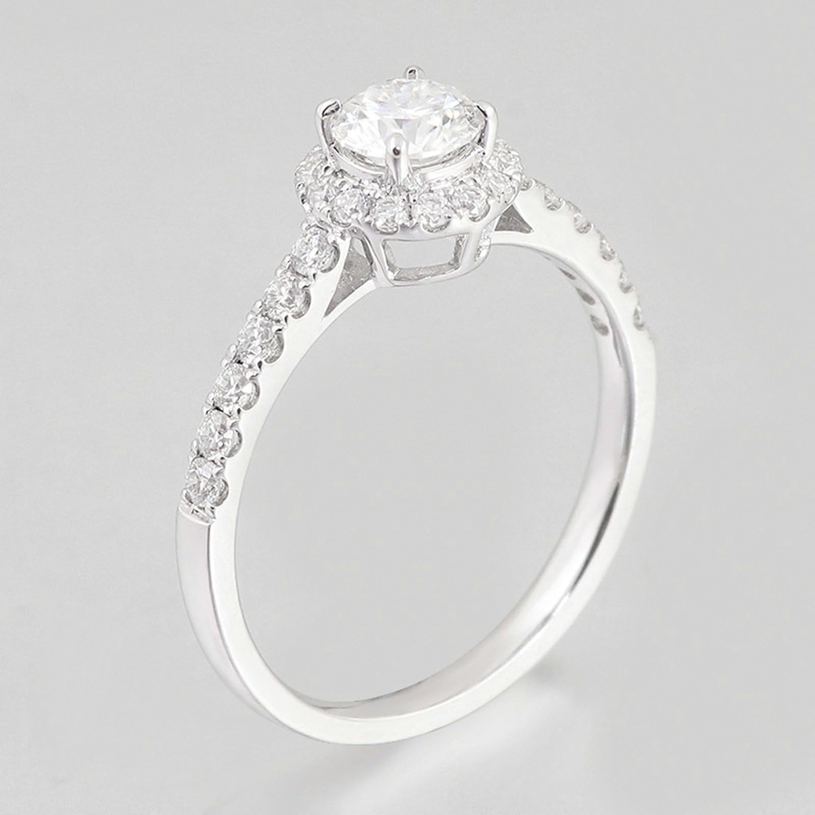 Anillo de oro blanco de 18 quilates, 1/2/3 quilates, forma redonda, moissanita blanca, anillos de compromiso para mujer