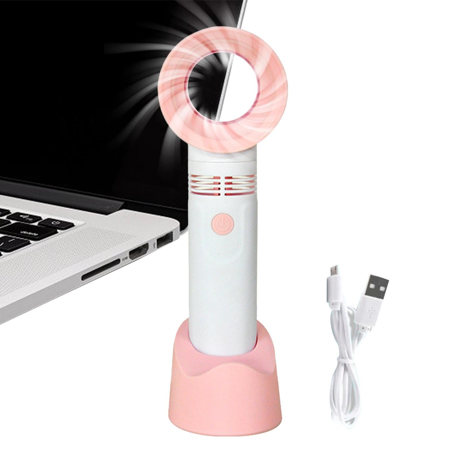 Dubbulon Bladeless Fan White Handheld Fan - Desk Bladeless Fan | Usb Rechargeable Eyelash Fan Dryer Cooling Fan For Eyelash Extension, With Detachable Base