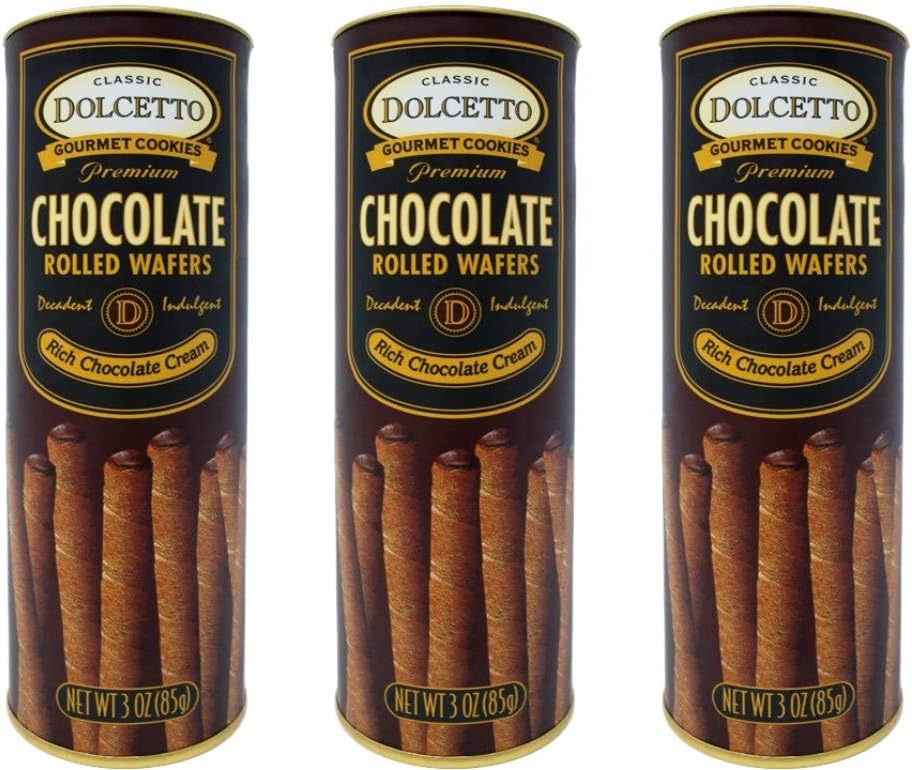 Dolcetto Premium Cream Filled Rolled Wafers Gourmet Chocolate Cookies Pack of 3 (3