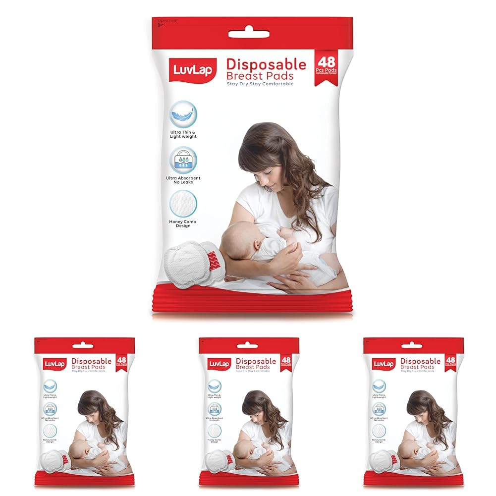 LuvLap Ultra Thin Honeycomb Nursing Breast Pads, 48pcs, Disposable Maternity Pads, Highly Absorbent & Soft, Discreet Fit Breastfeeding pad, New Resealable Pack (Pack of 4)-image-24