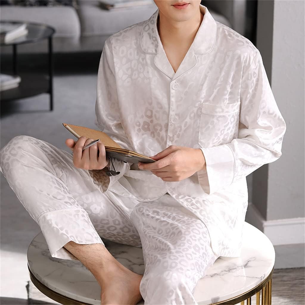 Pajamas Men's Spring Autumn Long Sleeve Silk Ice Homewear White Suit
