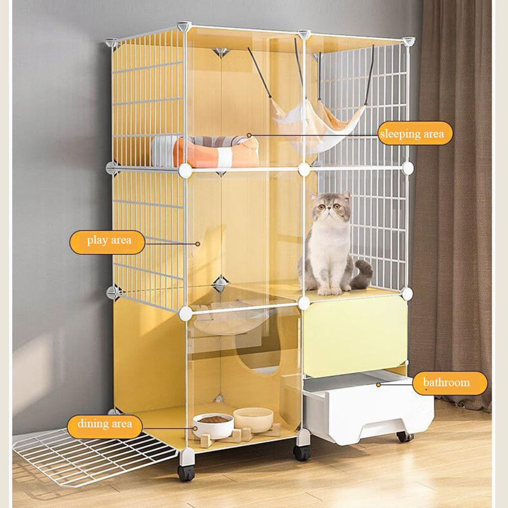 Gabbia per gatti a 2 livelli con lettiera, gabbia da interno in filo metallico per 1-2 gatti, furetti, conigli, piccoli animali, grande, 112 x 107 x 47 cm