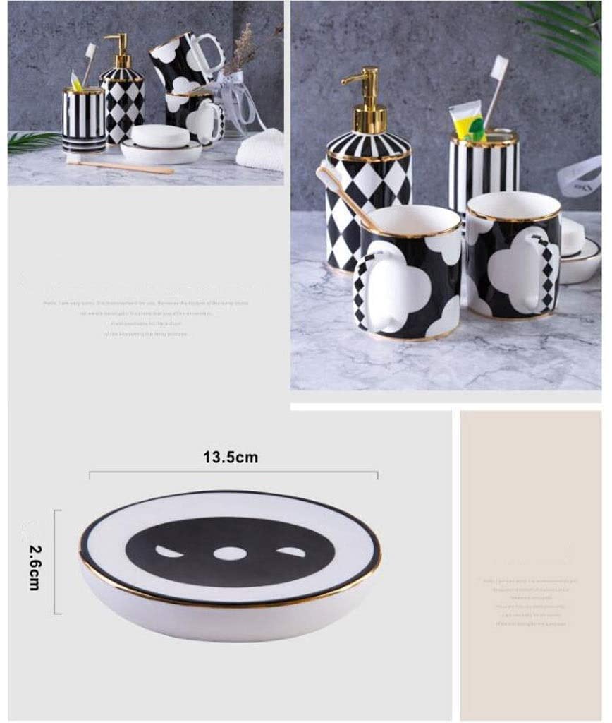 Badezimmer Set Seifenspender Set 5-teiliges Badezimmer-Zubehör-Set Aus Keramik, Seifenspender, Mundwasserbecher, Seifenschale, Zahnbürstenhalter, Toilettenartikel-Set Deko Badezimmer (Color : A, Siz