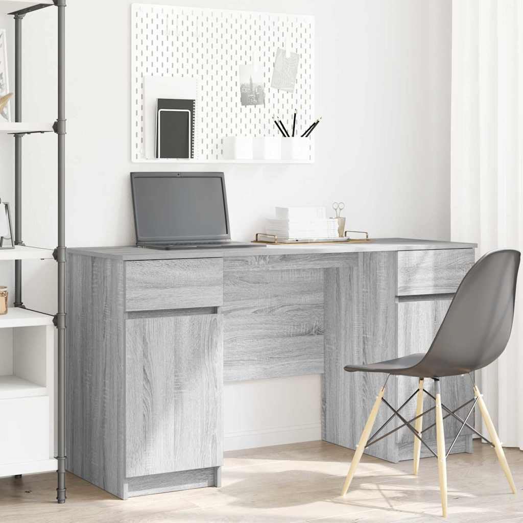 Sonoma biurko z drzwiami, szare, 140 x 49 x 76 cm, materiał drewnopochodny, miejsce do przechowywania z szufladą i regałem, kompaktowe miejsce pracy do domowego biura, gier i pokoju