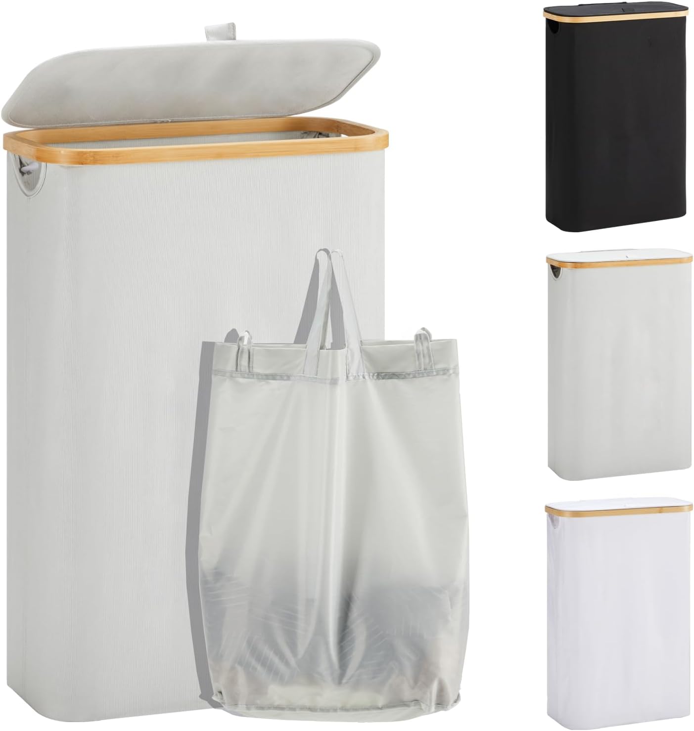 48L Slim Laundry Hamper with Lid, Tall Laundry Basket with
