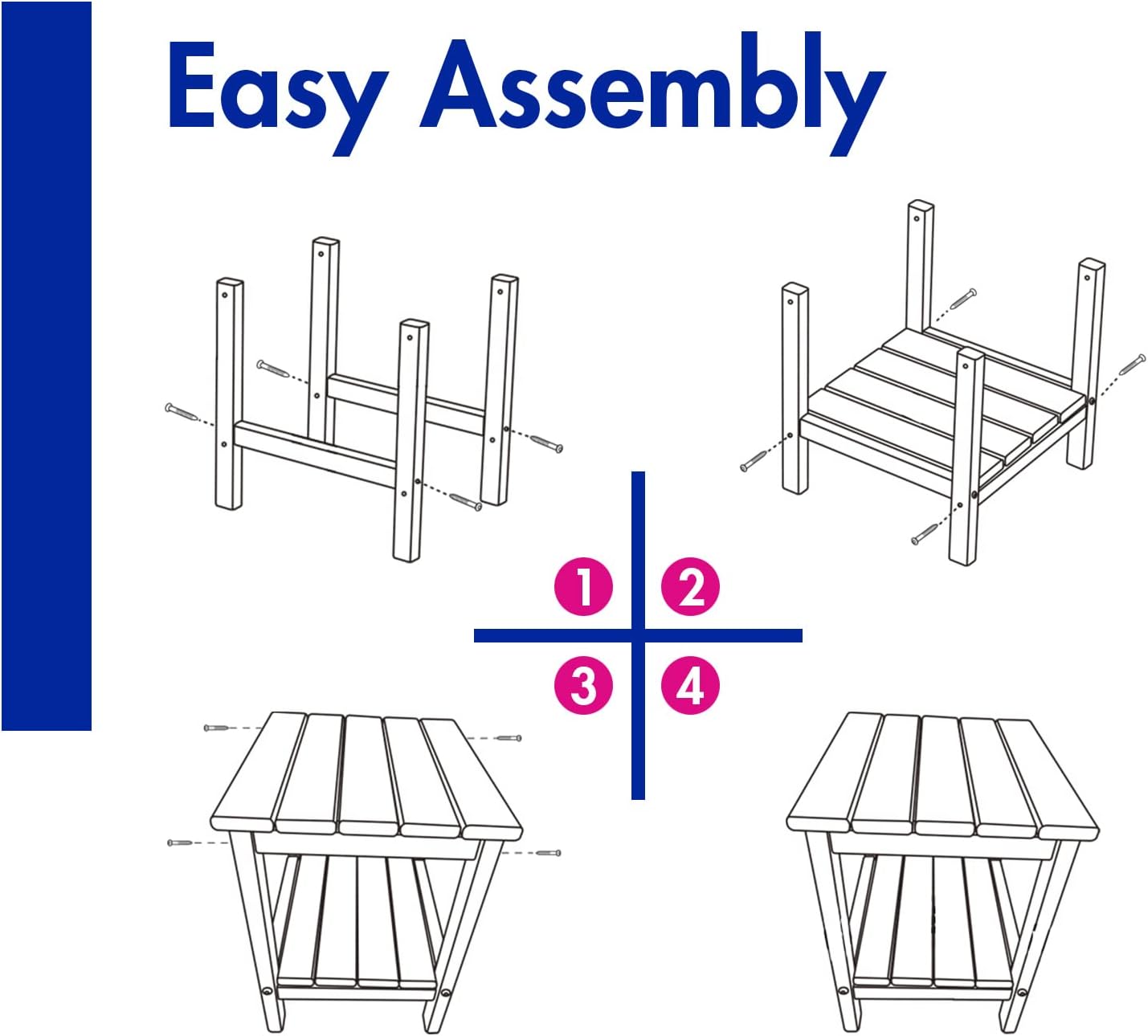 BRIOPAWS Adirondack Side Table, HDPE Weather Resistant Outdoor Table, 2-Shelf Plastic End Table for Poolside Indoor Outside Front Porch Living Room Patio Backyard Campfire, 14 x 13 inch, Grey