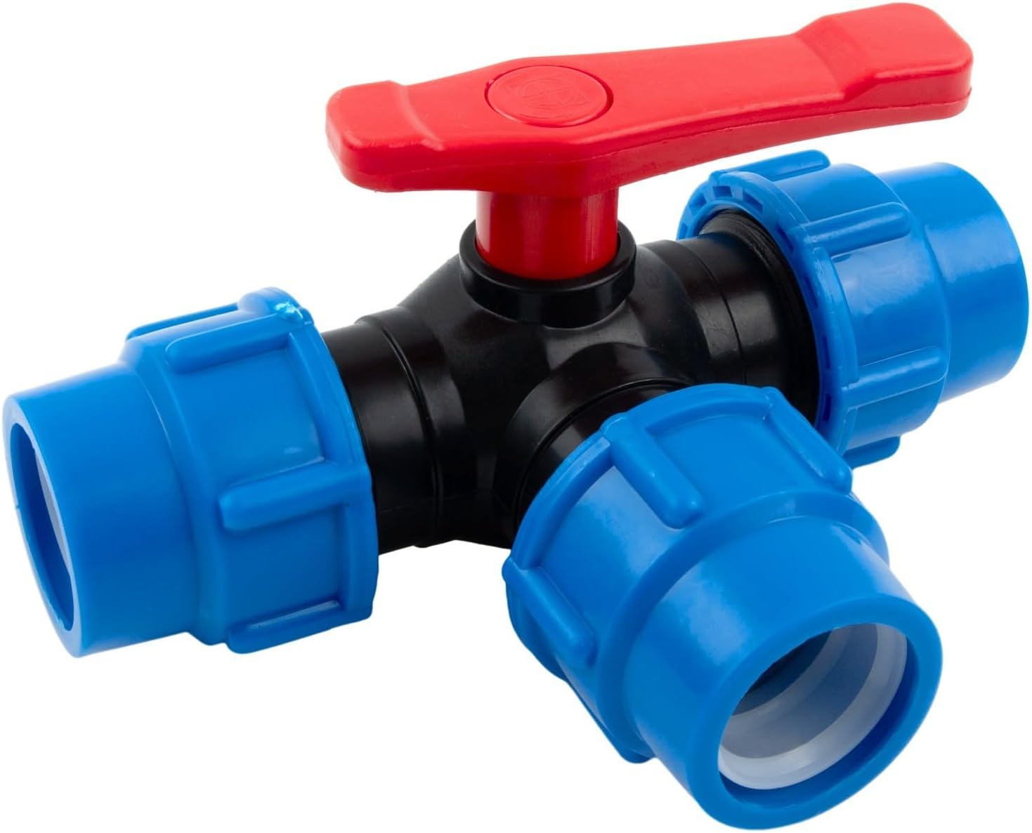 PE 3 Way Ball Valve Plastic Pipe Connector for PE Plumbing Fitting, Water Flow Control Valve, PVC PE Pipe Joint, Irrigation Ball Valve, Garden Hose Valve(32mm)