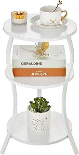Vintage Small Round Side Table, 3-Tier Slim Waist Circular End Table with Storage Shelf, Compact Tea Sofa Side Table, Roun...