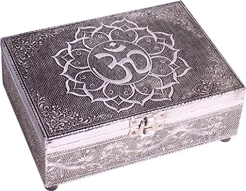 Find Something Different Wooden Embossed Silver Finish Om Symbol Tarot Storage Box, Bamboo, Multicolour, 17.5 x 12.5 x 5.5 cm
