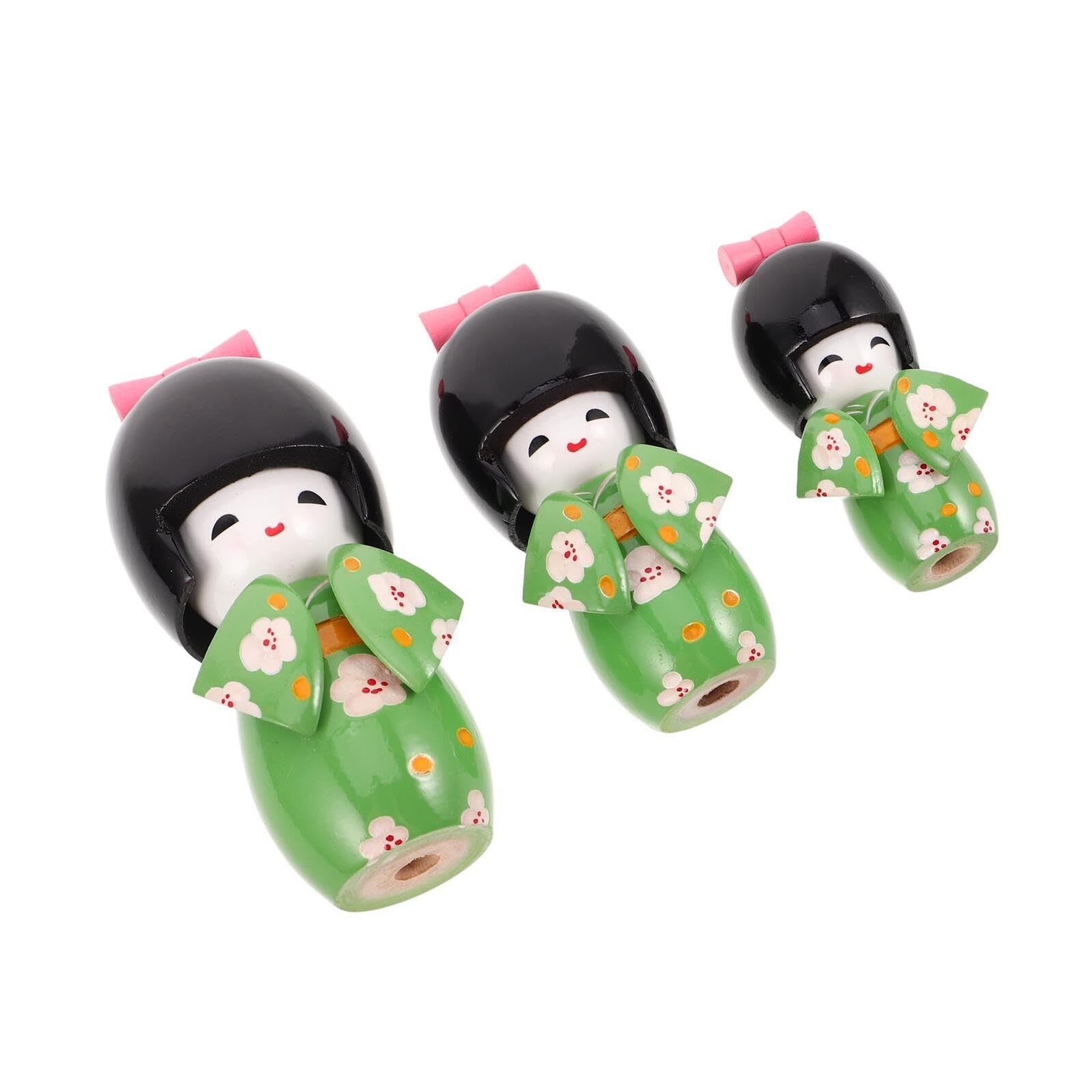 Poupées japonaises kokeshi en bois, le lot de 3 figurines idéales à offrir pour le bureau