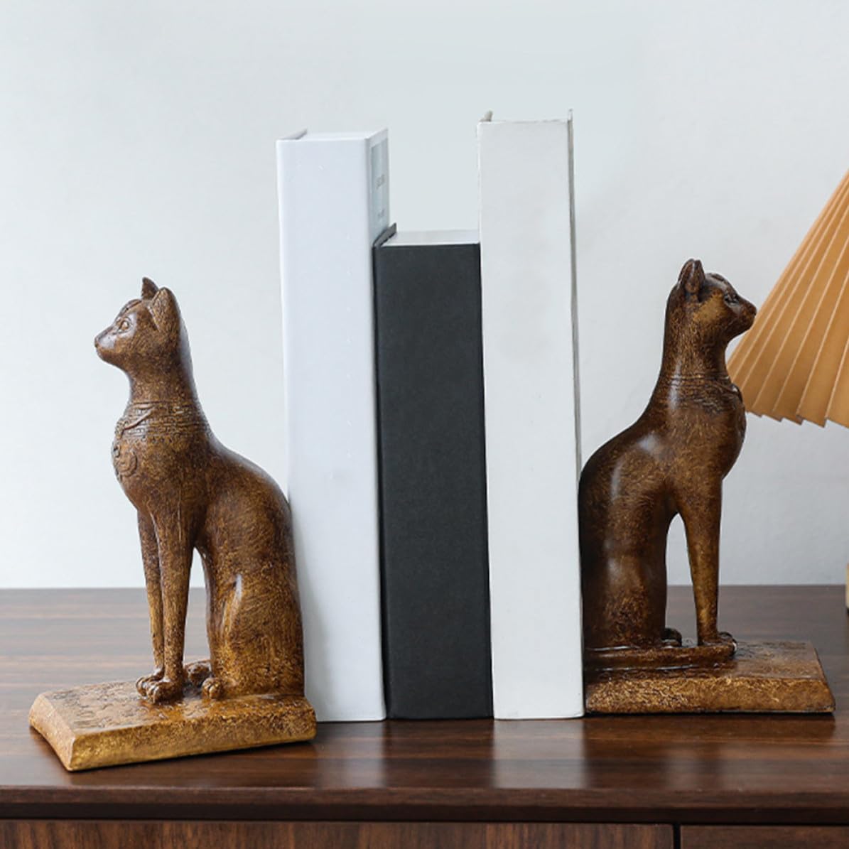 Zerodeko Fermalibri Fermalibri Decorativi a Forma di Gatto Egiziano in Resina Antiscivolo Set da 2 Accessorio Creativo per Organizzare Libri e Riviste da Scrivania per Ufficio e Casa