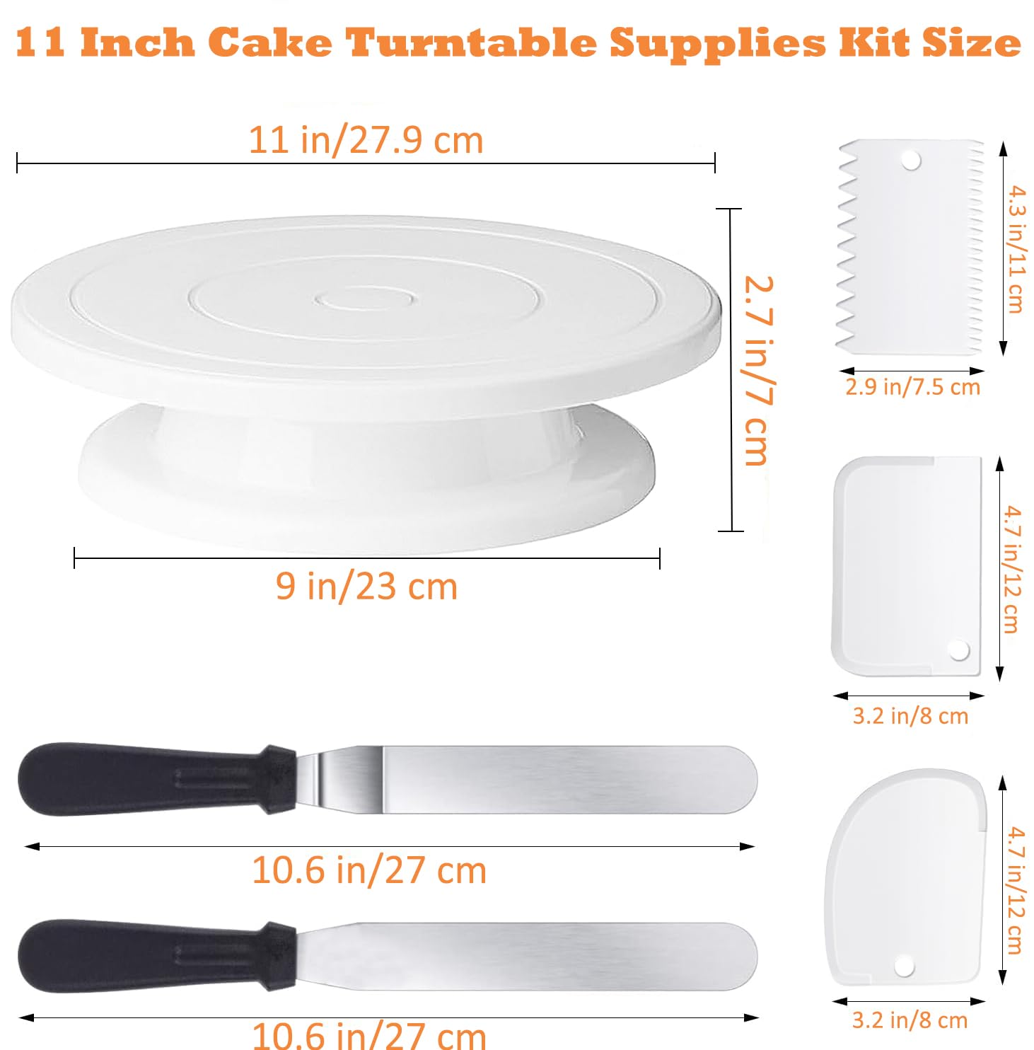 32-teiliges Kuchendekorationsset, Backzubehör-Set mit Kuchen-Drehteller, 24 Spritztüllen, 3 Schaber, 2 Spatel, 1 Verbindungsstück und 1 wiederverwendbarer Spritzbeutel