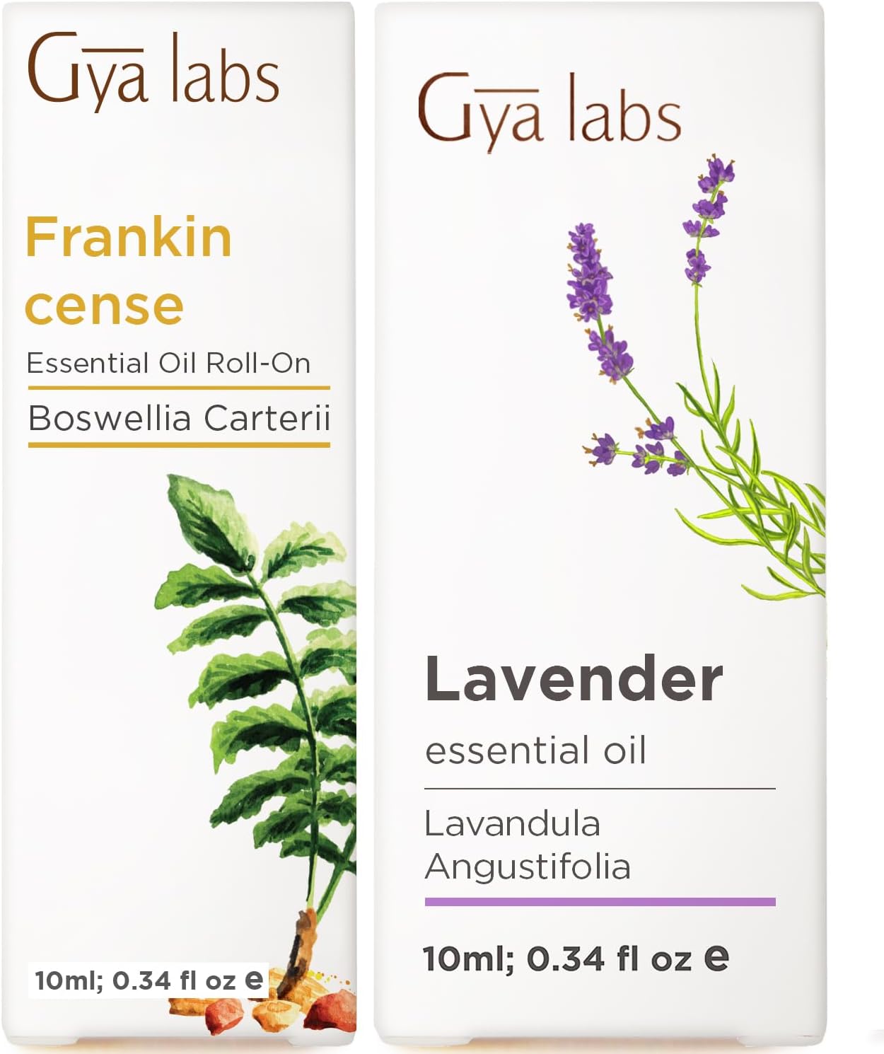 Frankincense Roll On & Lavender Oil Essential Oil for Diffuser Set - Essential Oils Aromatherapy Roll On with Essential Oil Set - 2x0.34 fl oz - Gya Labs