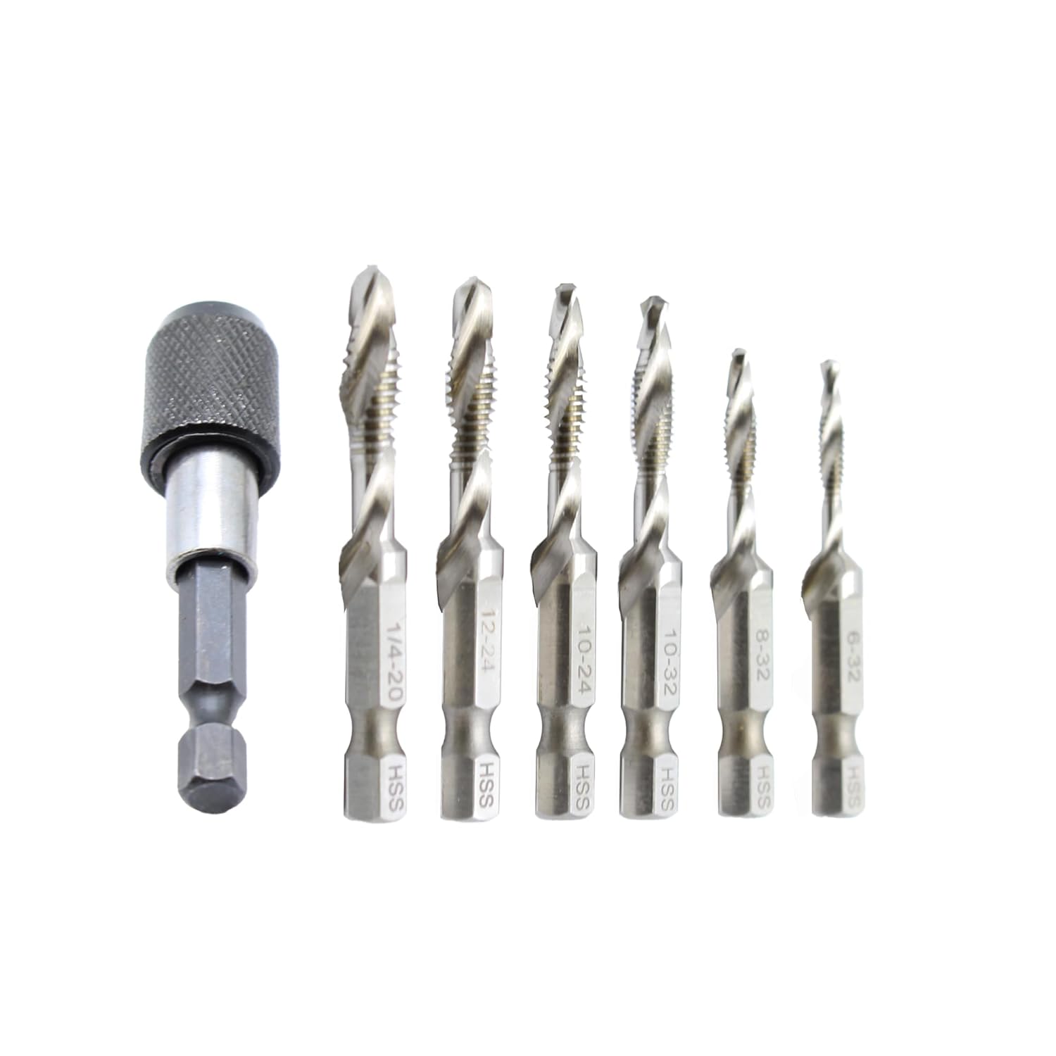 M2 6 pc Combination Drill and Tap Set with 1/4 Inch Quick Change Adapter (Sizes 6-32 to 1/4-20)