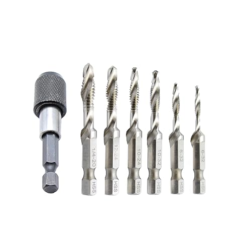 Vista 2 de M2 - Juego de 6 brocas y grifos combinados con adaptador de cambio rápido de 1/4 pulgadas (tamaños 6-32 a 1/4-20)