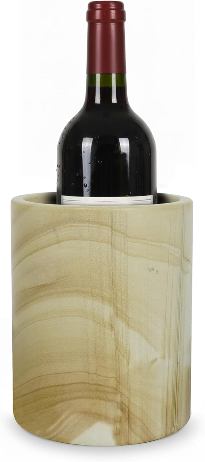 Marble Wine Chiller Tabletop Brown 6.5" Inch Handmade Wine Cooler - Home And Kitchen Decoration - Champagne Cooler Best For Utensil, Vase And Stationery Holders, Burma Teak