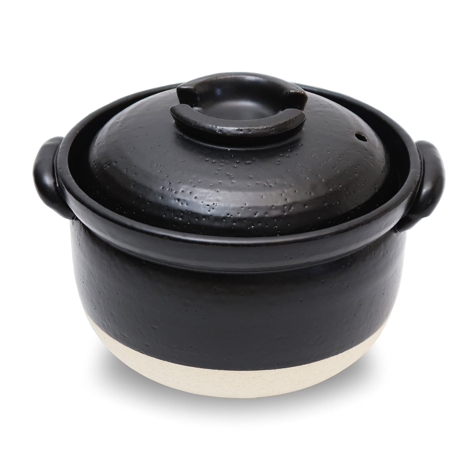 DONABE Clay Rice Cooker Pot Casserole Japanese Style made in Japan for 2 to 3 cups with Double Lids, Microwave Safe