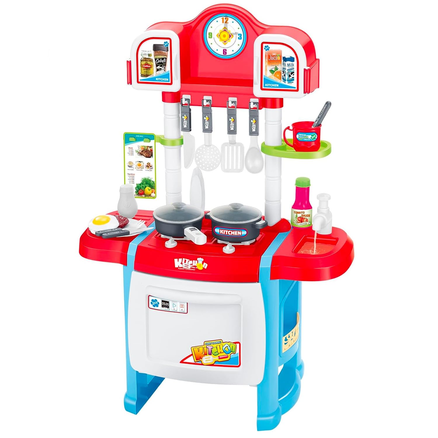 Cucina Giocattolo Per Bambini Con Luci E Suoni Realistici 18 Accessori Rubinetto Con Sistema Di Riciclo Dell'Acqua E Forno Apribile Set Cucina Educativo Per Bambini Dai 3–8 Anni (Blu)