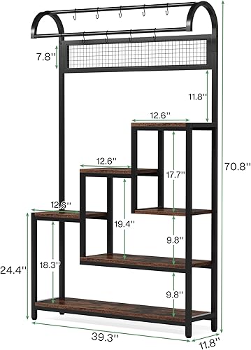 Miniatura 7 de Tribesigns Soporte alto para plantas de interior, estante grande de metal de 5 niveles con 10 ganchos colgantes en S, estante de exhibición de