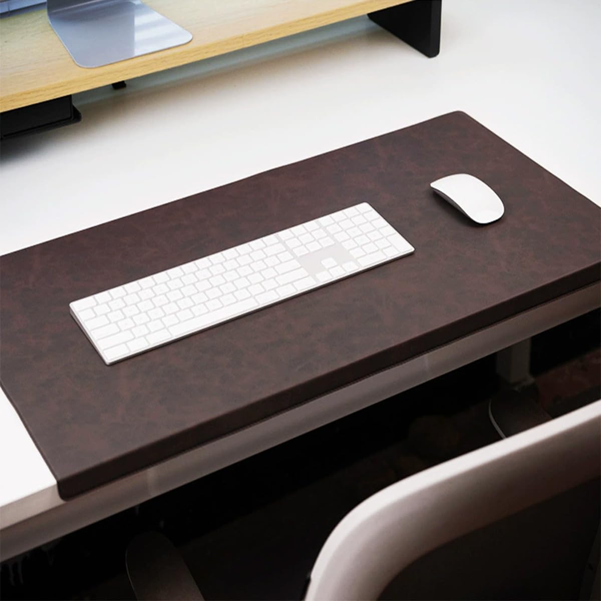 Large Desk Pad with Edge Protection, Edge-Locked Leather Office Table Protector Mouse Mat for Laptop Keyboard, Non-Slip Waterproof Writing Pad (Dark Coffee,60x30cm)