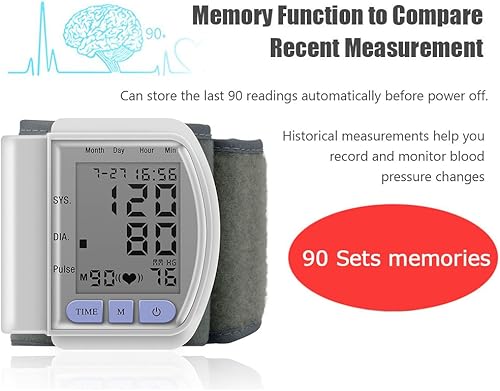 Miniatura 4 de Brazalete automático de monitor de presión arterial de muñeca, ultra portátil y fácil de usar, lecturas precisas con pantalla LCD grande, perfecto