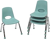 Vista 61 de FDP 10380-BK - Silla escolar apilable de 14 pulgadas, asiento apilable para estudiantes con patas de acero cromado y deslizadores de bolas