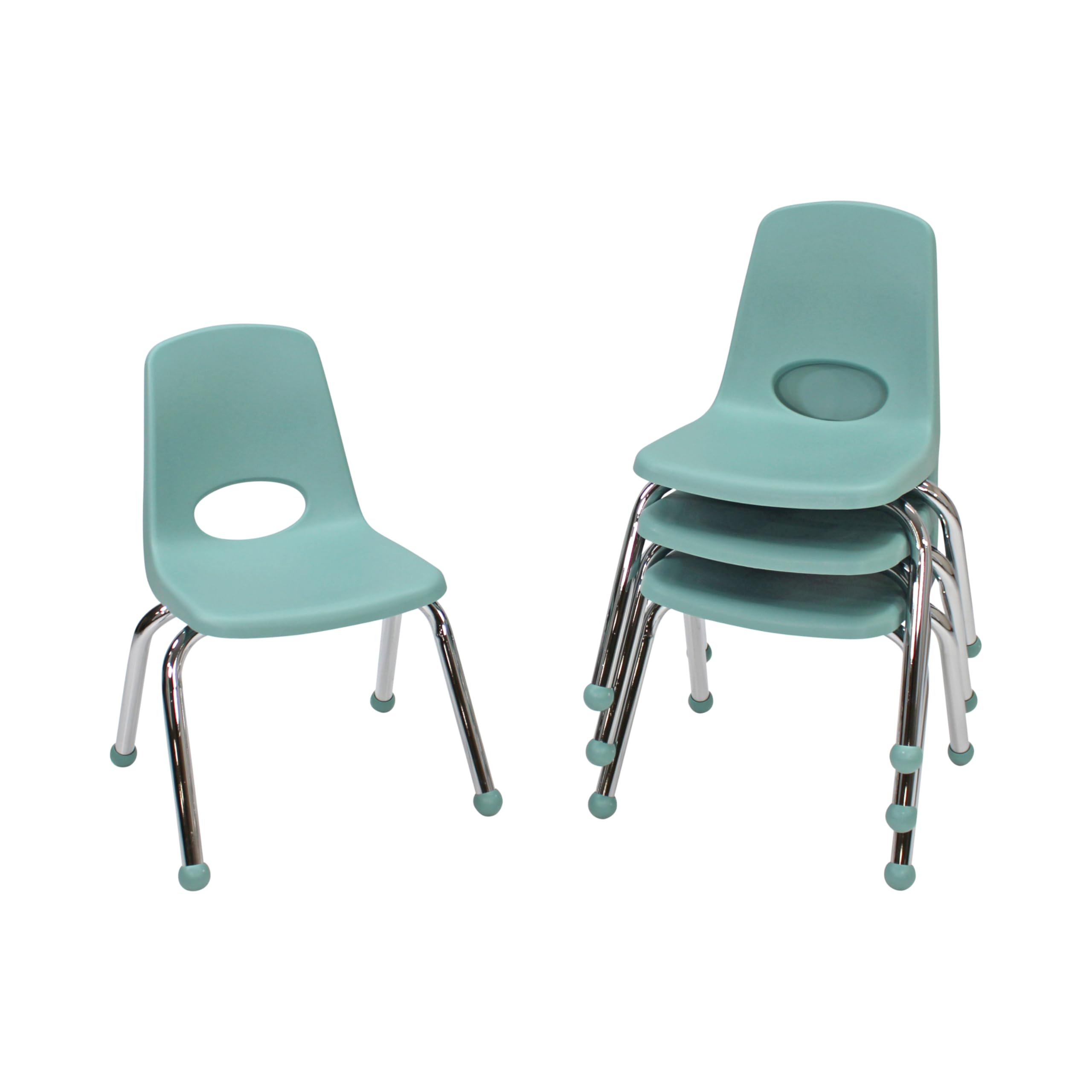 FDP 12" School Stack Chair with Ball Glides, Seafoam, 4-Pack, 10378-SF