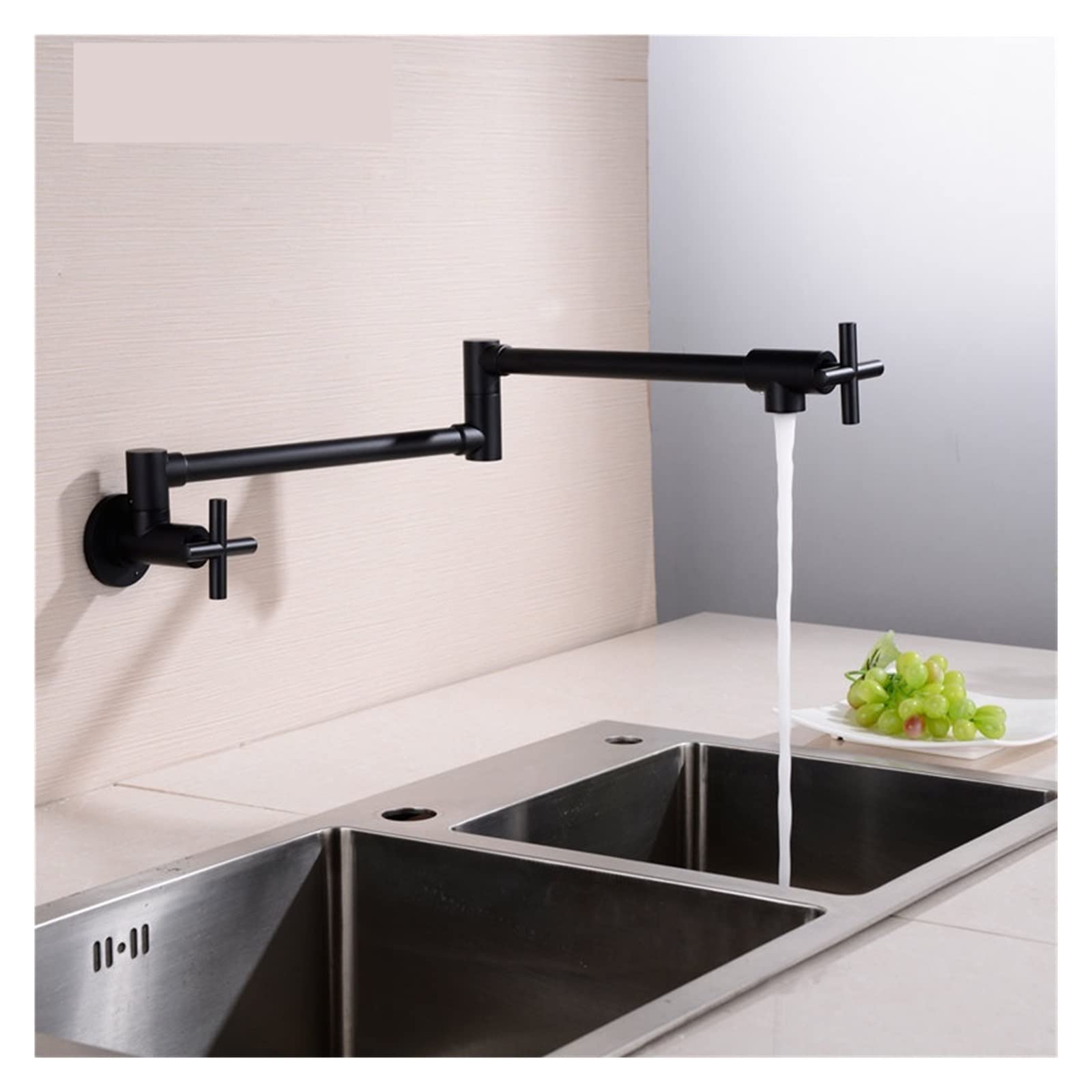 Wall Mount Pot Filler Sink Taps Swinging Spout Faucet for Kitchen Gourmet Sinks Faucets Single Cold Spigots Brush Black Tap,Durability(Nero)