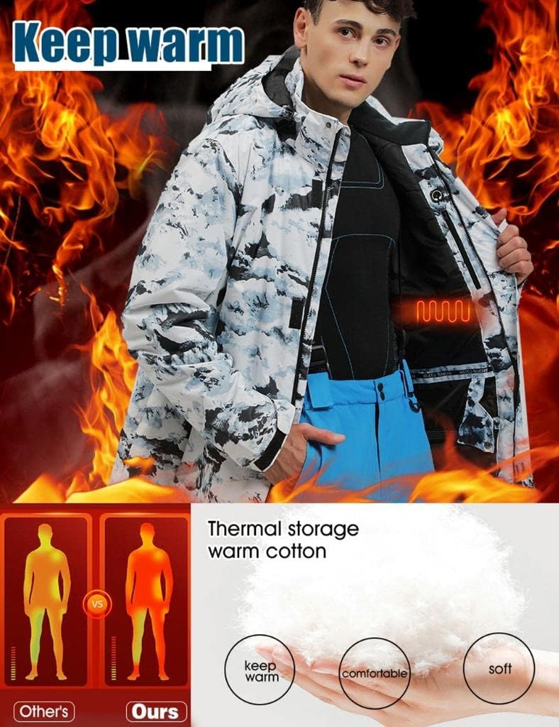 ALSOGO Herren Ski Jacke und Hosen Set Ski Anzug Winter Wasserdicht Winddicht Kapuze Schneemantel 2-Stücke Snowboard Sets