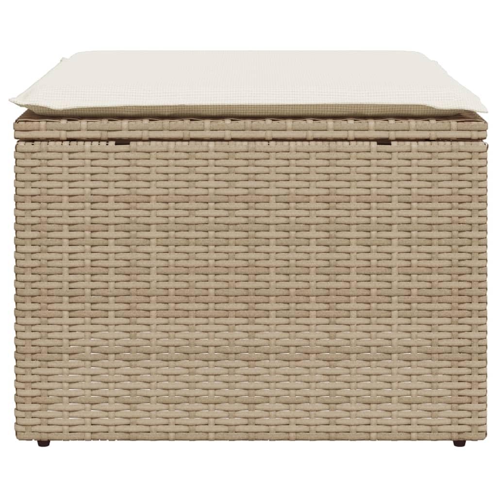 vidaXL Taburete de Jardín con Cojín, Reposapiés con Funda Extraíble, Asiento de Exterior, Taburete para Patio Terraza, Ratán Sintético Beige