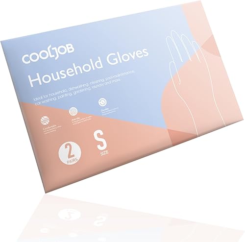 Miniatura 6 de COOLJOB 2 pares de guantes de goma gruesa con forro de algodón y agarre antideslizante, guantes coloridos para lavar platos de larga duración para