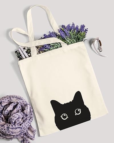 Miniatura 8 de AUSVKAI Bolsa de lona estética para mujer, lindas bolsas de algodón reutilizables de tela para ir de compras, playa, regalos de moda