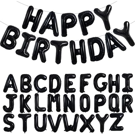 TONIFUL 65 Pcs 16-Inch Black Happy Birthday Balloons and 2 Sets A-Z Foil Letters Balloons