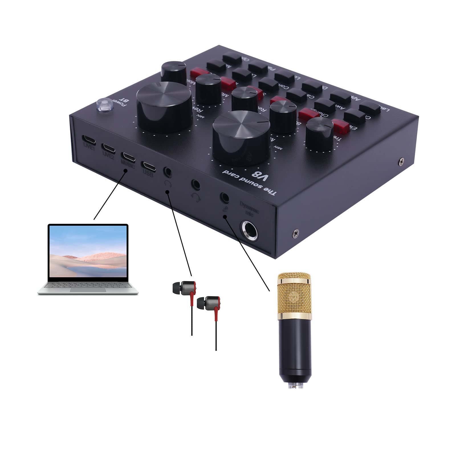 Podcast - Set di mixer audio con scheda audio live e microfono a condensatore, mixer audio per registrazione Live Streaming YouTube TikTok & Gaming compatibile con più sistemi e software