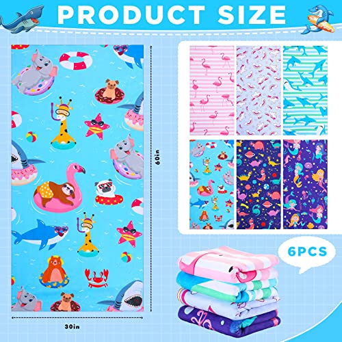 Mixweer 6 Style Large Beach Towels For Kids 30" X 60" Quick Dry Microfiber Pool Towel For Girls Boys Soft Bath Towel Sand Free Flamingo Travel Camping Towel Mermaid Swim Towel Bulk For Shower Swimming #TOP1
