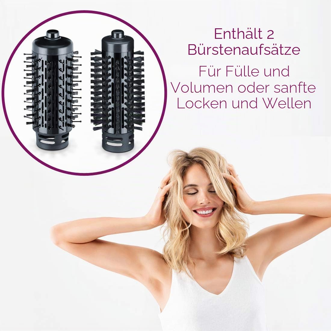 Beurer HT80 rotierende Heißluft-Stylingbürste | für Volumen und glatte Wellen | Integrierte Ionenfunktion | 2 Bürstenaufsätze | 2 Wärme- und Geschwindigkeitsstufen | Rechts- und Linkslauf