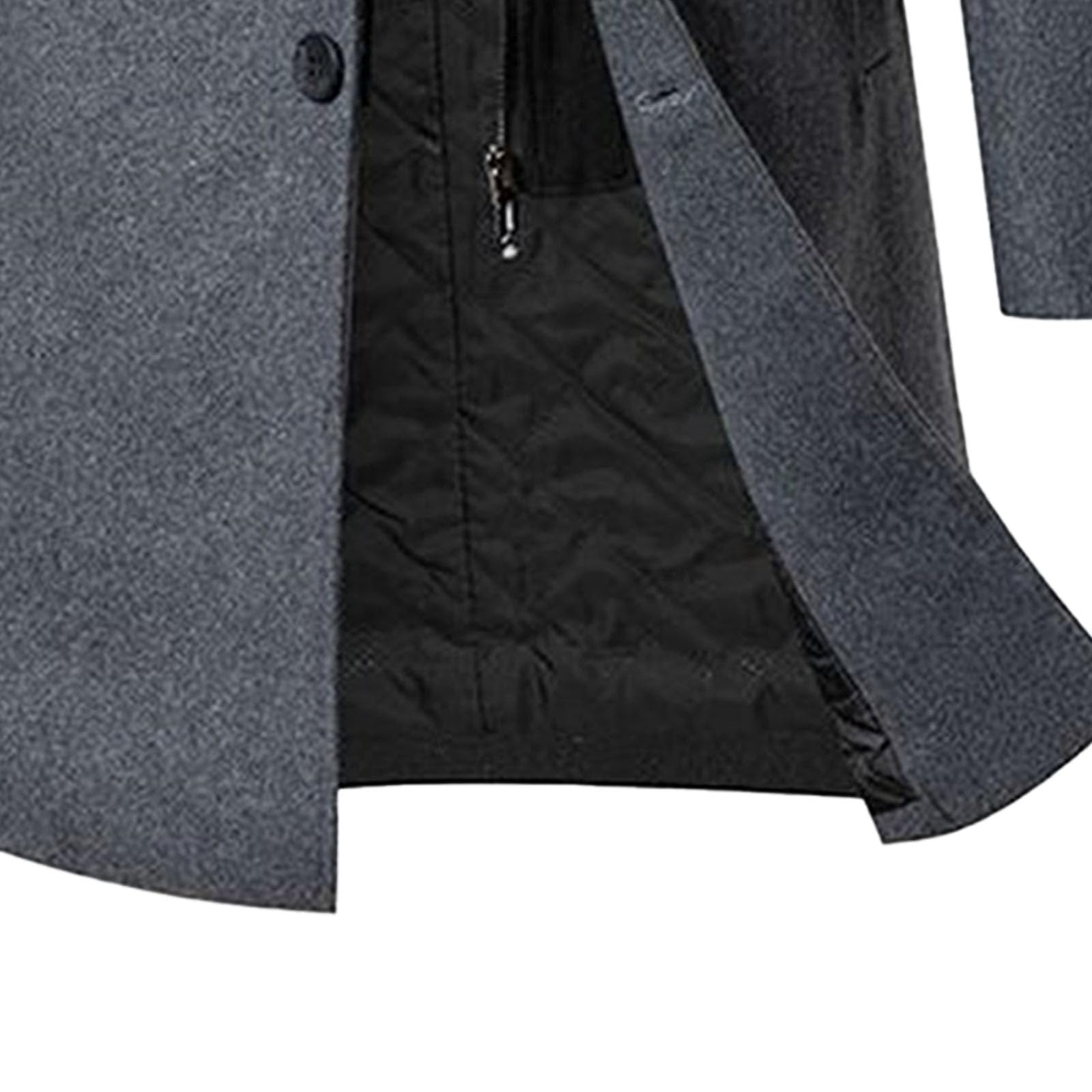 Gabardina larga térmica acolchada con capucha para hombre, ajuste delgado, grueso, resistente al viento, abrigo de guisante de un solo botonadura