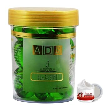 ADS Good Choice India Assorted Color Hair Oil Softgel 60-Capsules With Skin Whitening Cream20ml