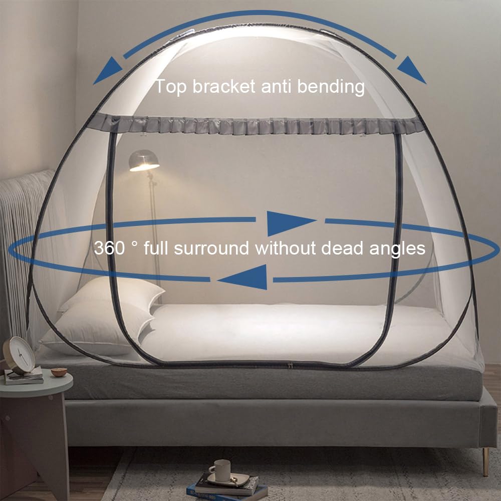 Mengersi Mosquitera desplegable para cama, toldo de cama con parte inferior de red, tienda de campaña con mosquitera, cama, apto para interiores y exteriores, tienda de campaña, mosquitera