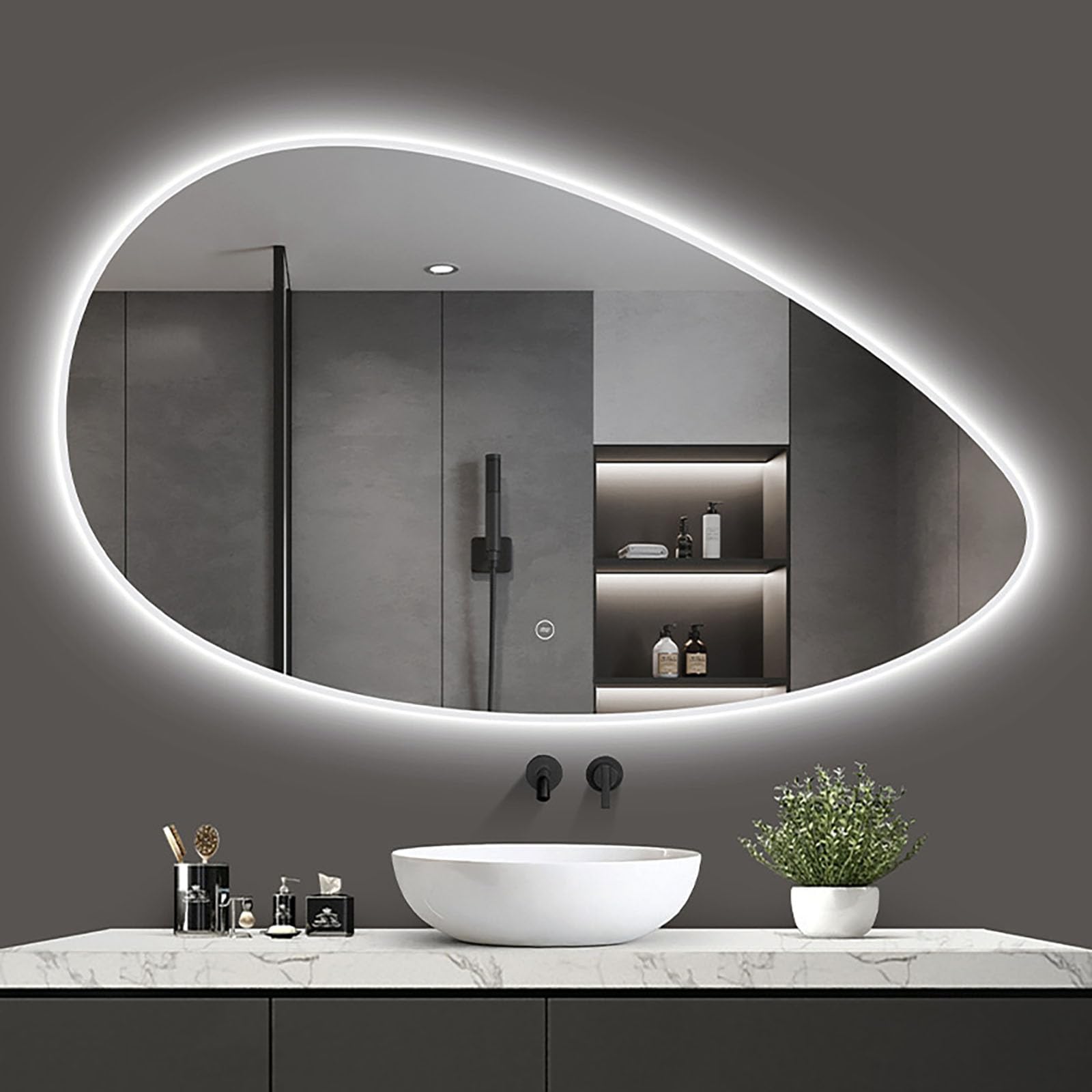 Miroir de salle de bain irrégulier rétroéclairé adieu ombres maquillage LED