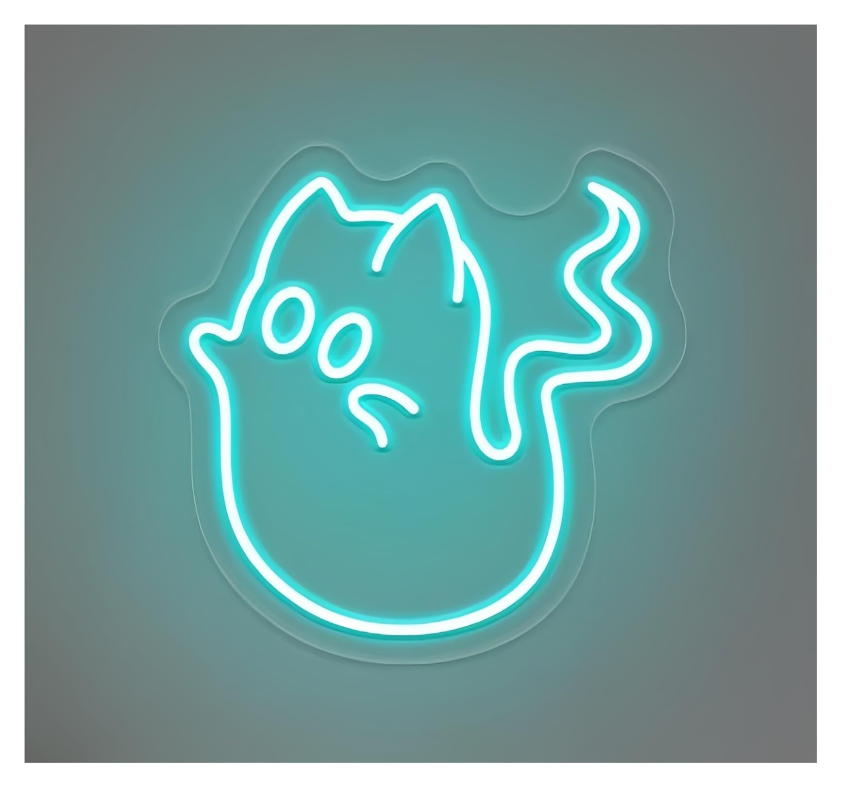 Rongch Ice Blue Hanging Art Signs Cat Ghost Neon Sign Animal Spooky Led Light Storefront Window Display Business Entrance 50Cm(Ice Blue)