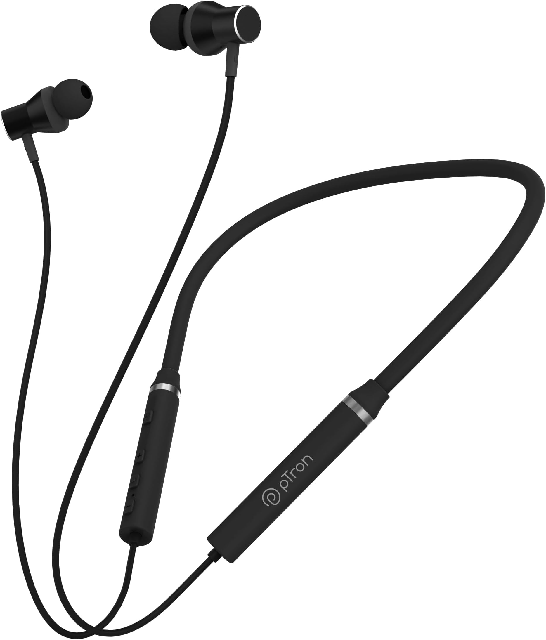 pTron Tangentbeat in Ear Bluetooth 5.0 Wireless Headphones with Mic, Deep Bass, 10mm Drivers, Clear Calls, Dual Pairing, Fast Charging, Magnetic Buds, Voice Assistant & IPX4 Wireless Neckband (Black